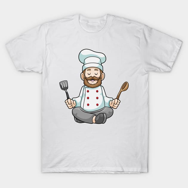 Chef with Cooking apron & Wooden spoon at Yoga T-Shirt by Markus Schnabel